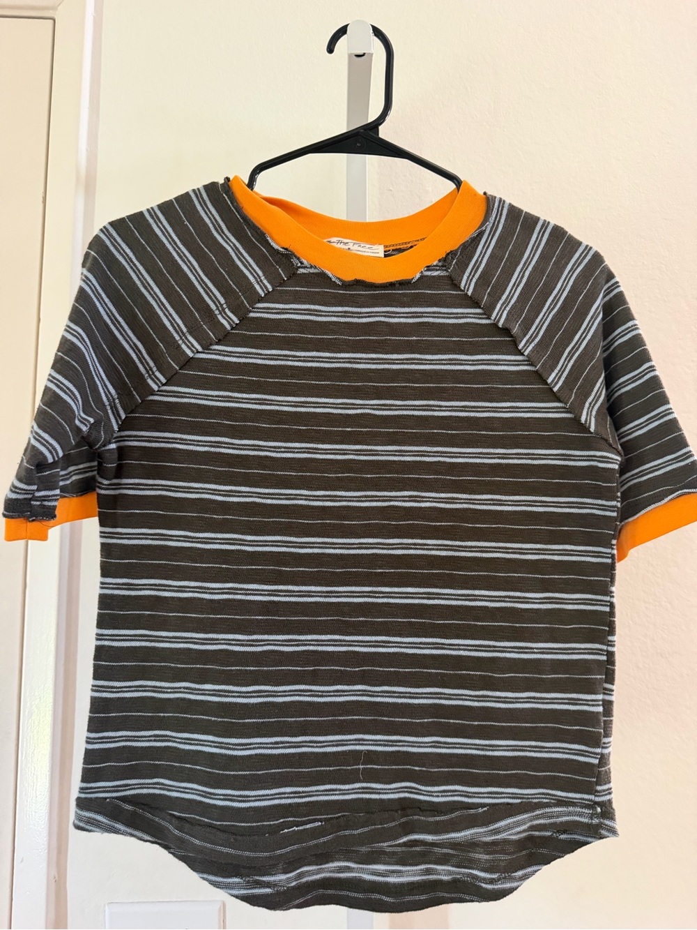 We The Free Black & Light Blue Striped Tee with Orange Trim